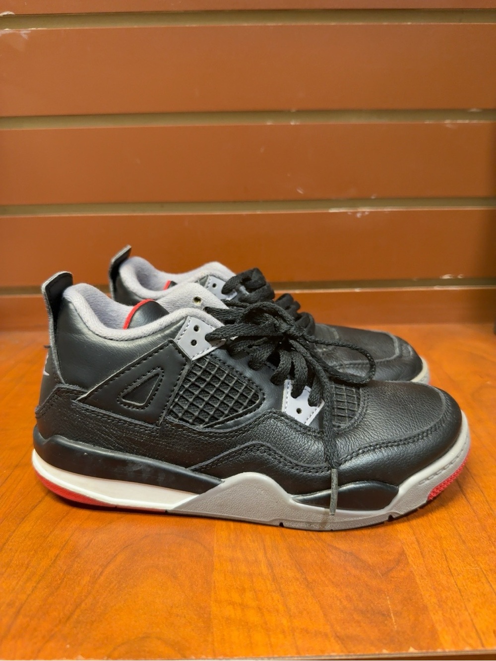 Nike Air Jordan 4 Retro Bred Black Red Kids Sneakers Size 2Y | Classic &Stylish - Picture 3 of 6